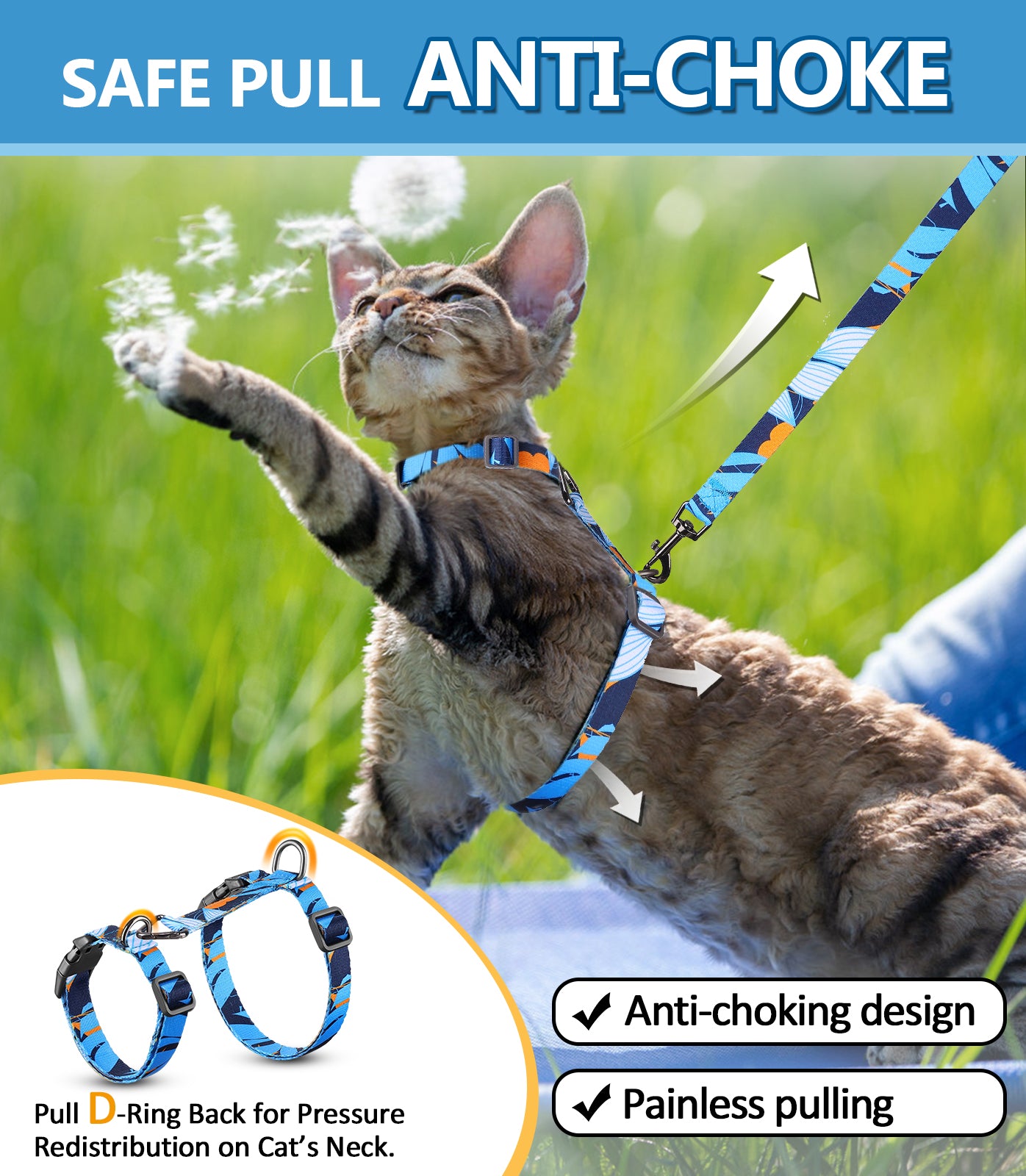 Escape-Proof Cat Harness and Leash Set – Adjustable, soft, and lightweight for a comfortable fit. Easy to use and designed for safe walks and travel.