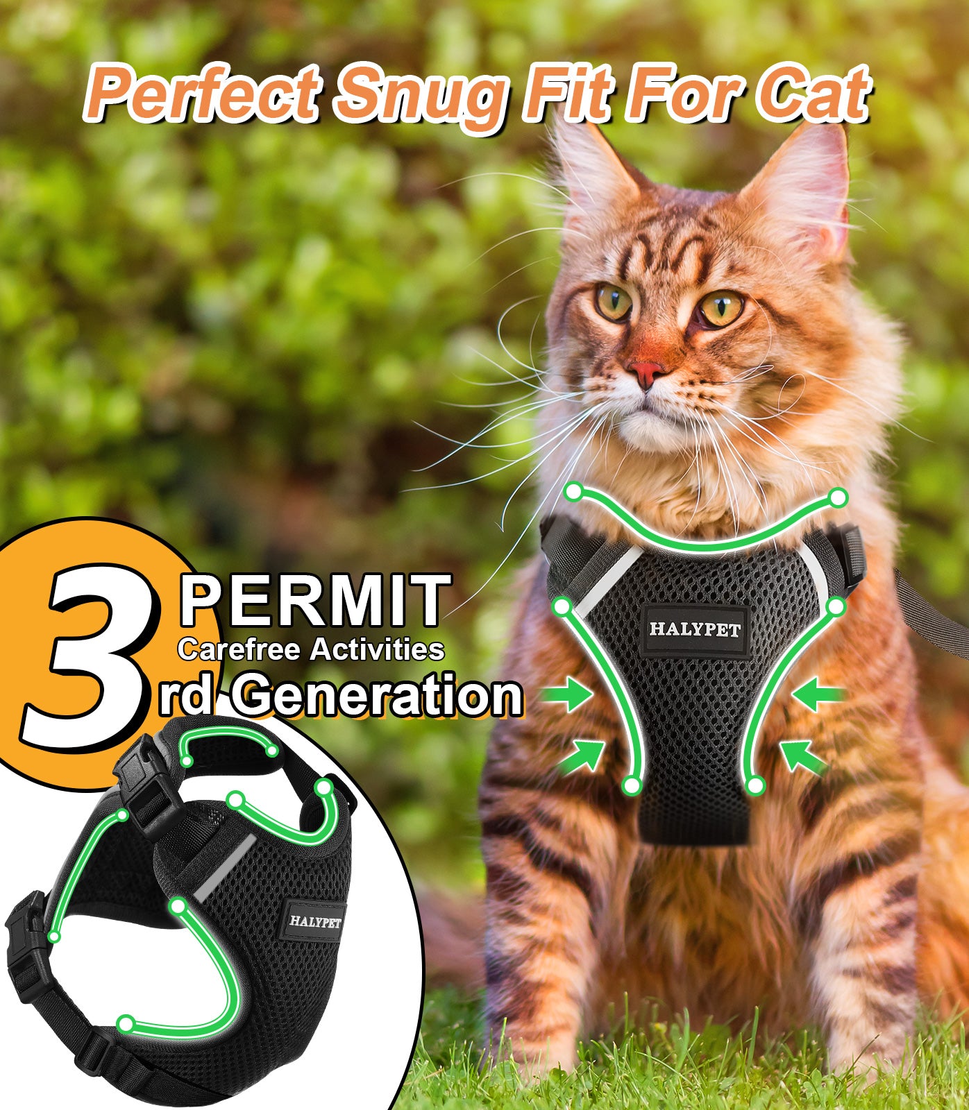 Halypet Escape Proof Cat Harness and Leash Set, with Secure lock