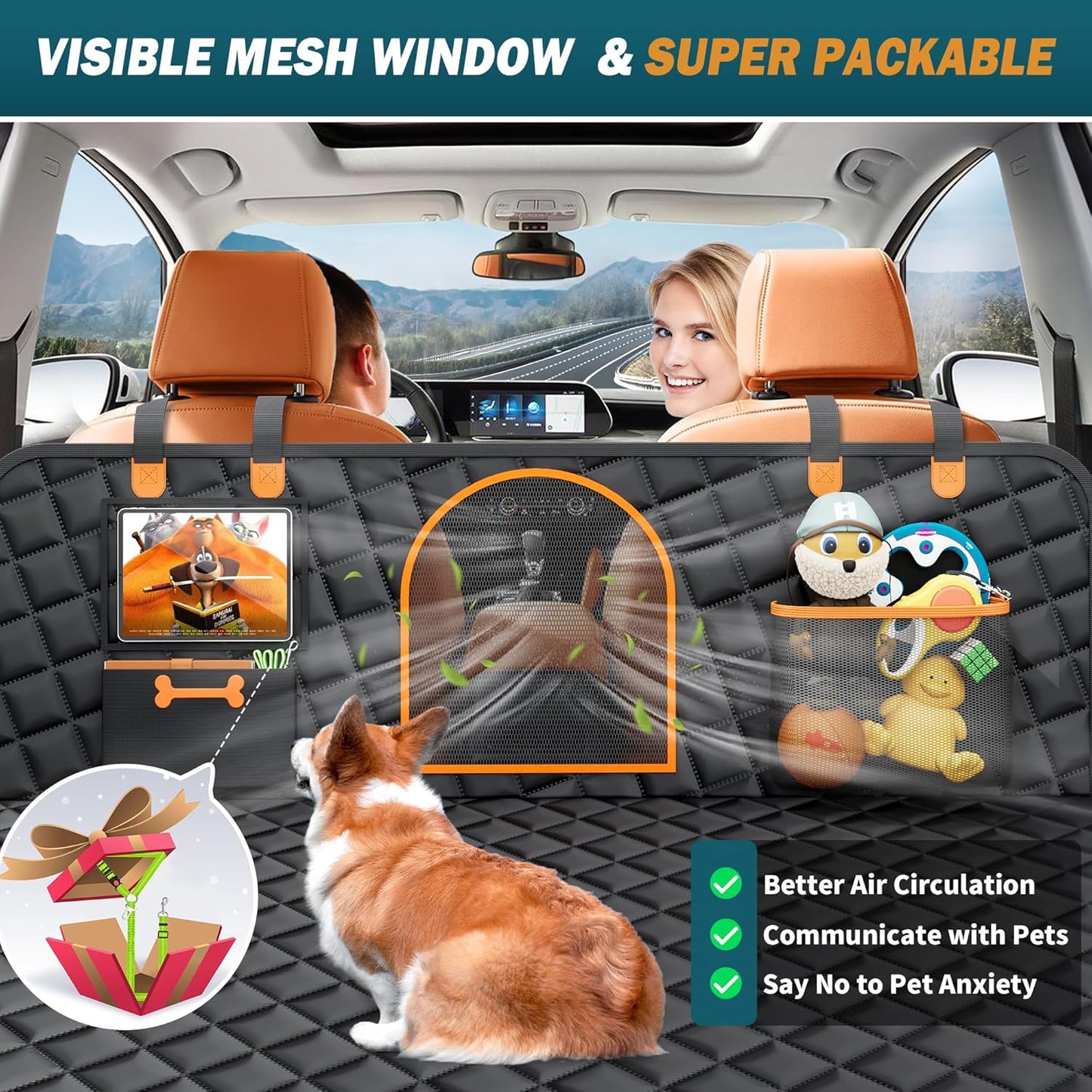 Back Seat Extender for Dogs Large Hard Bottom Car Seat Cover Waterproof Sturdy Nonslip Pets Dog Hammock Backseat Protector for Car,SUVs